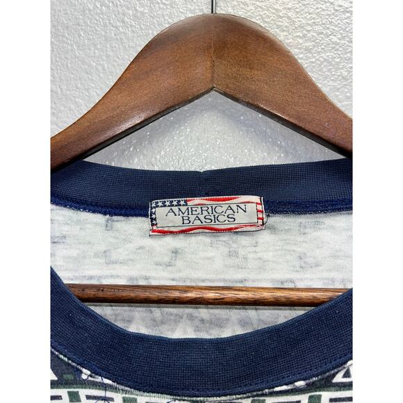 Vintage All Over Print Shirt Southwest Aztec Green Blue American Basics Tee XL - Picture 6 of 9